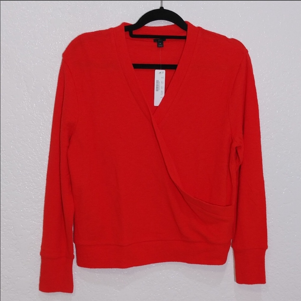 J Crew
Textured Crepe 
Faux Wrap Top New Size M